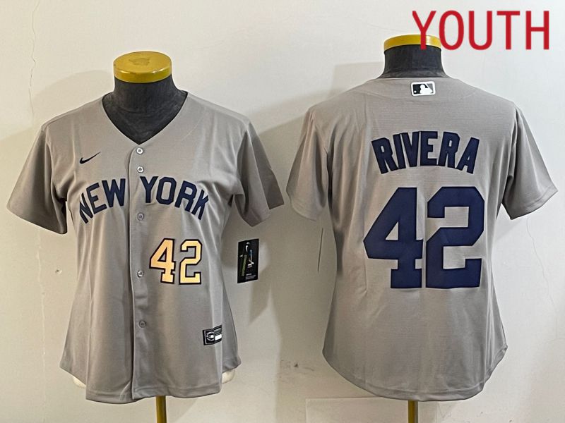 Youth New York Yankees #42 Rivera Grey Game Nike 2024 MLB Jersey style 1